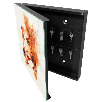 Wall mounted key box with a feminine watercolor design
