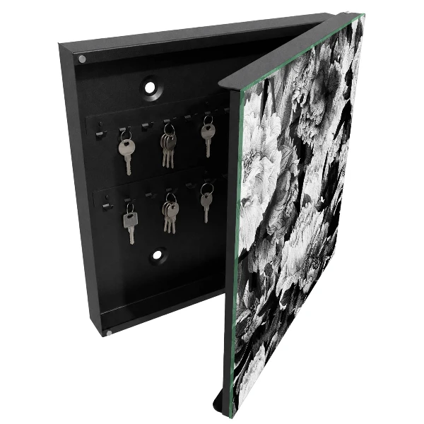 Black and white flowers Key box for wall