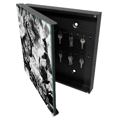 Black and white flowers Key box for wall
