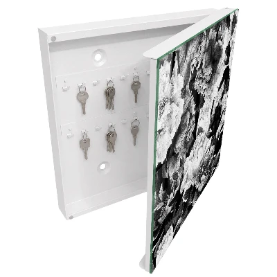 Black and white flowers Key box for wall