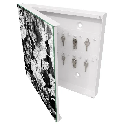Black and white flowers Key box for wall
