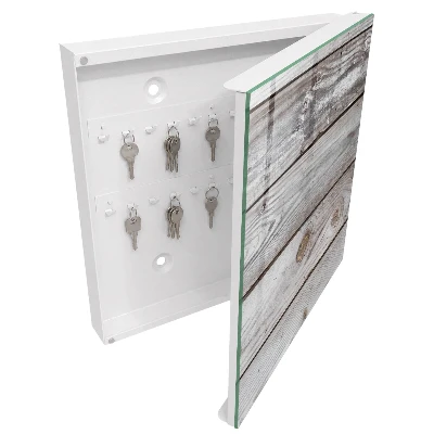 Wall-mounted key box with wood texture finish