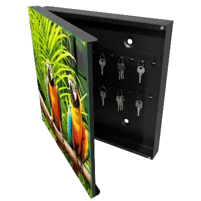Wall-mounted key box with tropical bird design