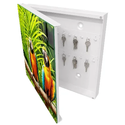 Wall-mounted key box with tropical bird design