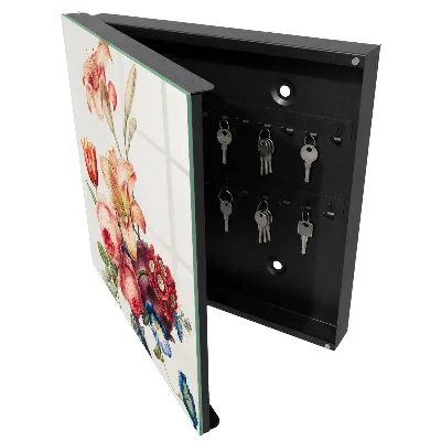 Key box for wall with colorful flowers design