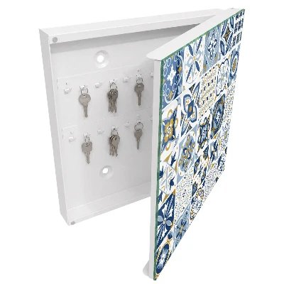 Wall-mounted key box with colorful tile design