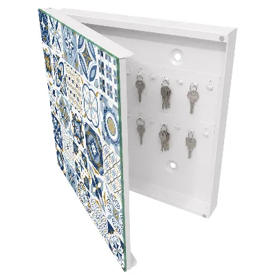 Wall-mounted key box with colorful tile design