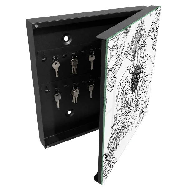Black and white flowers Key cabinet