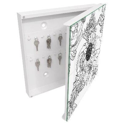 Key cabinet with black and white flowers print