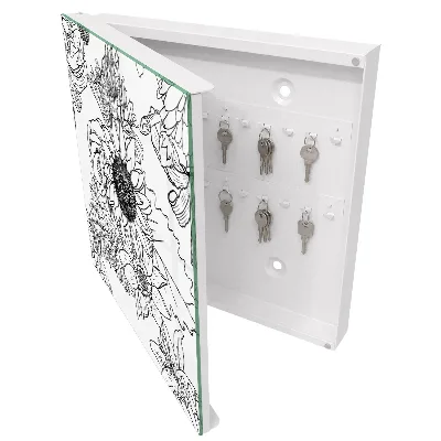 Key cabinet with black and white flowers print