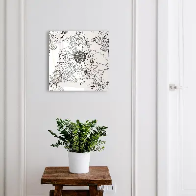 Key cabinet with black and white flowers print