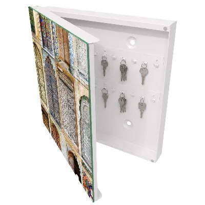 Key cabinet with colorful windows