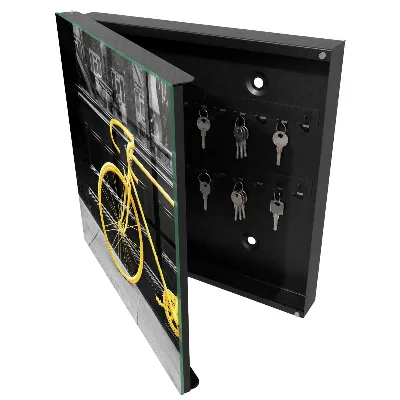 Wall-mounted key box yellow bicycle design