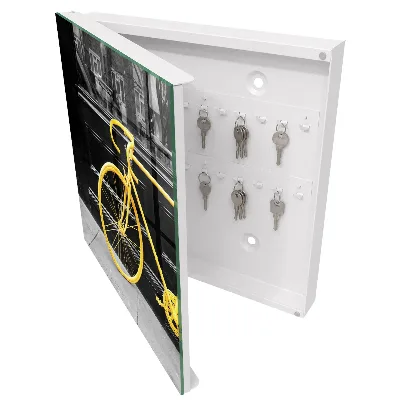 Wall-mounted key box yellow bicycle design