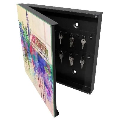 Key cabinet with city watercolor design