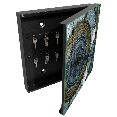 Geometric mandala wall mounted key box with geometric mandala design