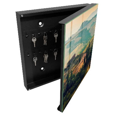 Wall-mounted key box with Tuscan landscape design
