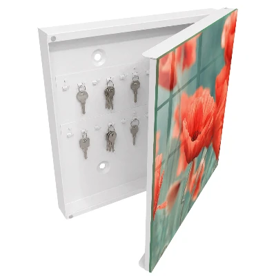 Red poppies Key box for wall