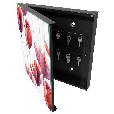 Watercolor tulips Wall mounted key box