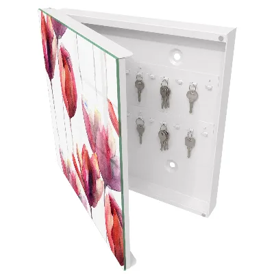 Watercolor tulips Wall mounted key box