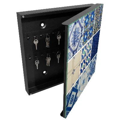 Azulejo tile wall mounted key box with azulejo tile design