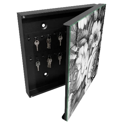 Monochrome flowers Wall mounted key box