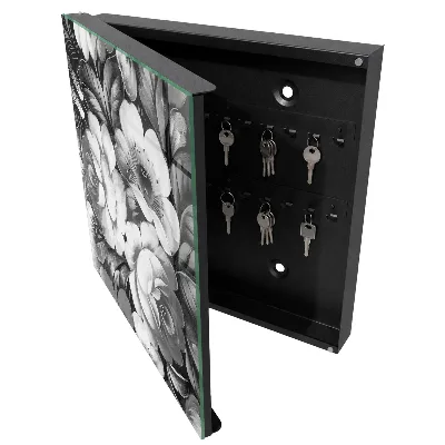 Monochrome flowers Wall mounted key box