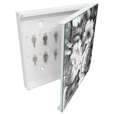 Monochrome flowers Wall mounted key box