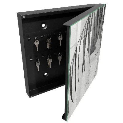 Wall-mounted key box grey leaves print