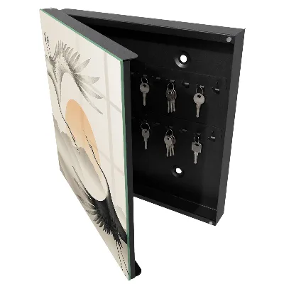 Japanese cranes against the rising sun Key box for wall