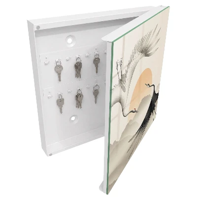 Japanese cranes against the rising sun Key box for wall