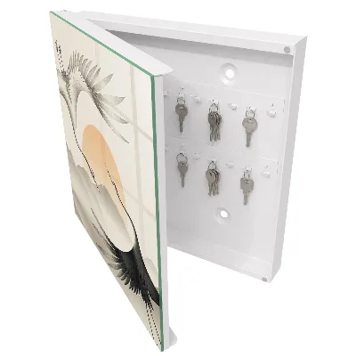 Japanese cranes against the rising sun Key box for wall