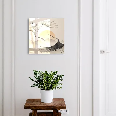 Japanese cranes against the rising sun Key box for wall