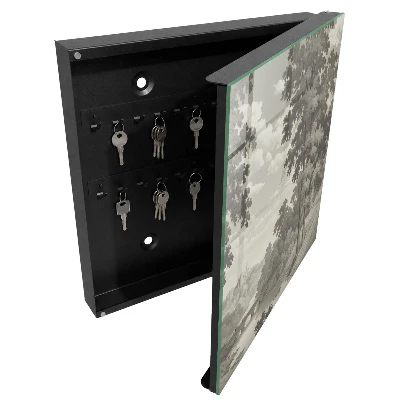 Wall mounted key box with a tranquil landscape design