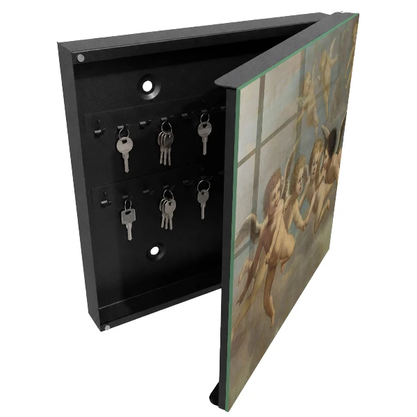 Flying putti baroque painting Key cabinet