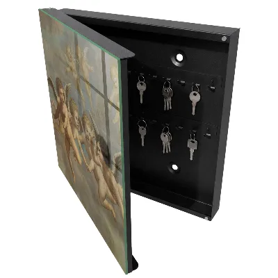 Flying putti baroque painting Key cabinet