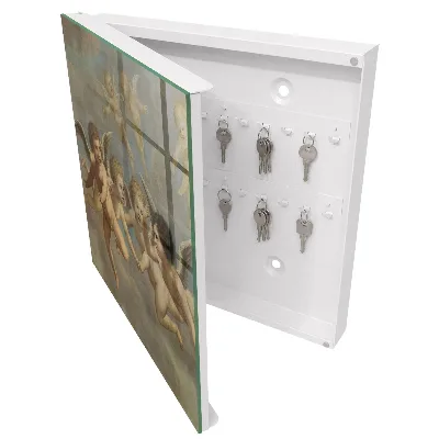 Flying putti baroque painting Key cabinet