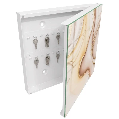 Wall-mounted key box with a beige waves design
