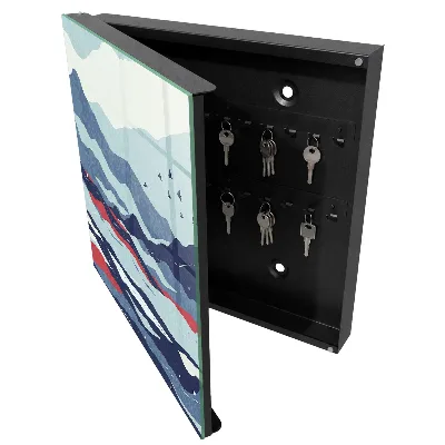 Wall mounted key box with blue waves design
