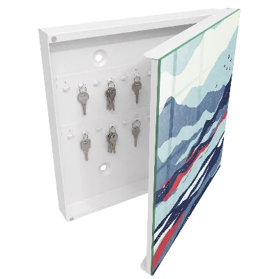 Wall mounted key box with blue waves design
