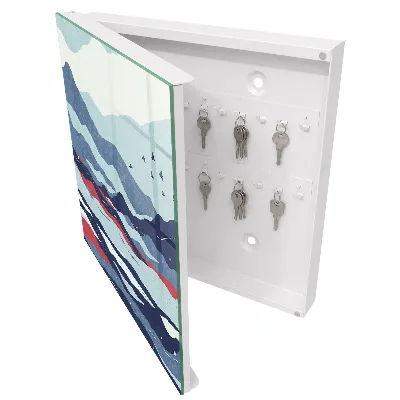 Wall mounted key box with blue waves design