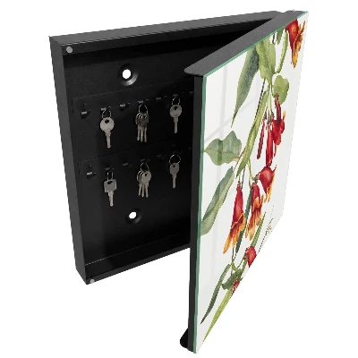 Wall-mounted key box with red flower pattern