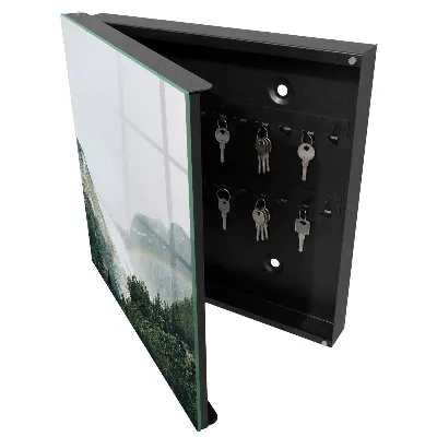 Wall mounted key box with rainbow mountains design