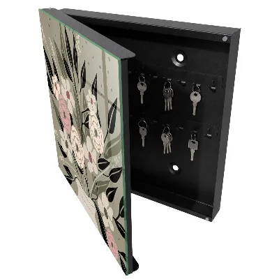 Wall-mounted key box with floral composition