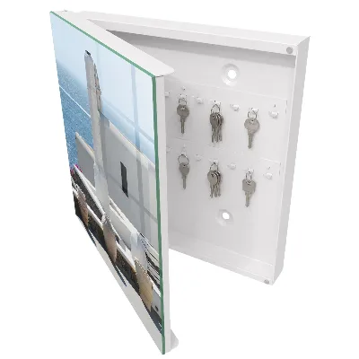Key cabinet with a scenic Greek seaside village print