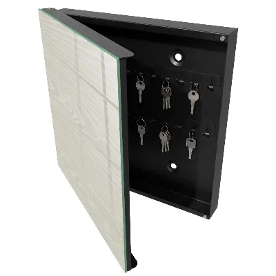 Wood slat wall mounted key box with a wood slat design