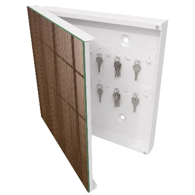Wall-mounted key box made of wooden planks
