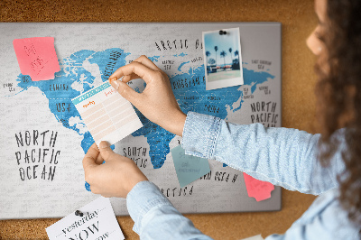 Memo cork board Earth blue map