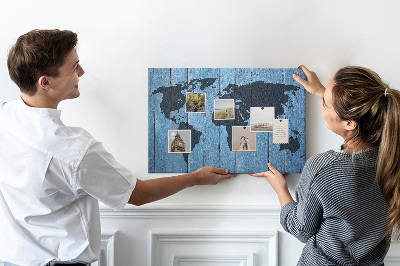 Decorative corkboard Map on wood