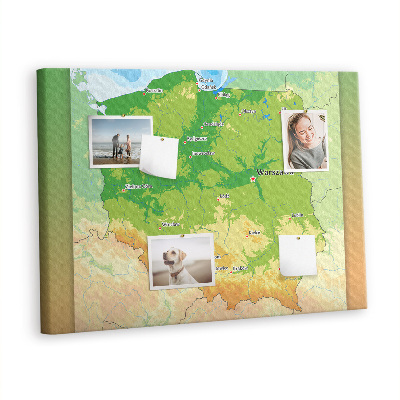 Cork notice board Poland physical map